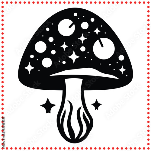 Mystical Mushroom Vector with Stars for Surreal and Dreamy Graphics