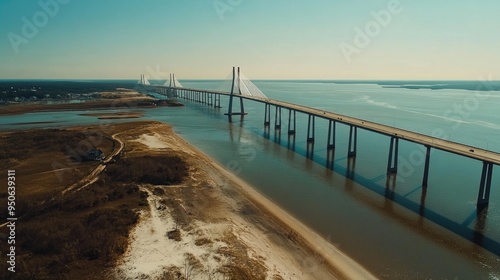 Brunswick Georgia Aerial View: Sidney Lanier Bridge over Bay in Coastal Landscape photo