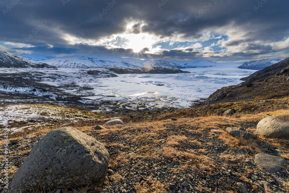 Hoffellsjokull glacier in the South of Iceland sunset landscape Hoffellsjokull glacier in the South of Iceland sunset landscape