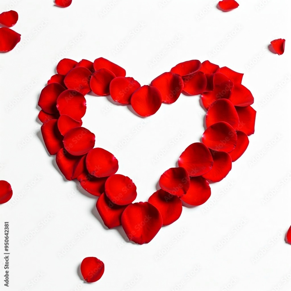 A heart made of rose petals on a white surface, representing love and romance. A heart made of rose petals on a white surface, representing love and romance.