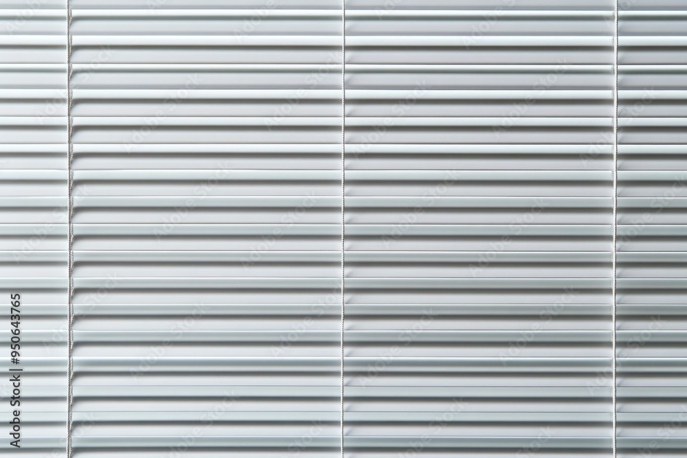 Mini Blinds. Closed White Plastic Shutter Blinds with Intricate Line Texture Mini Blinds. Closed White Plastic Shutter Blinds with Intricate Line Texture