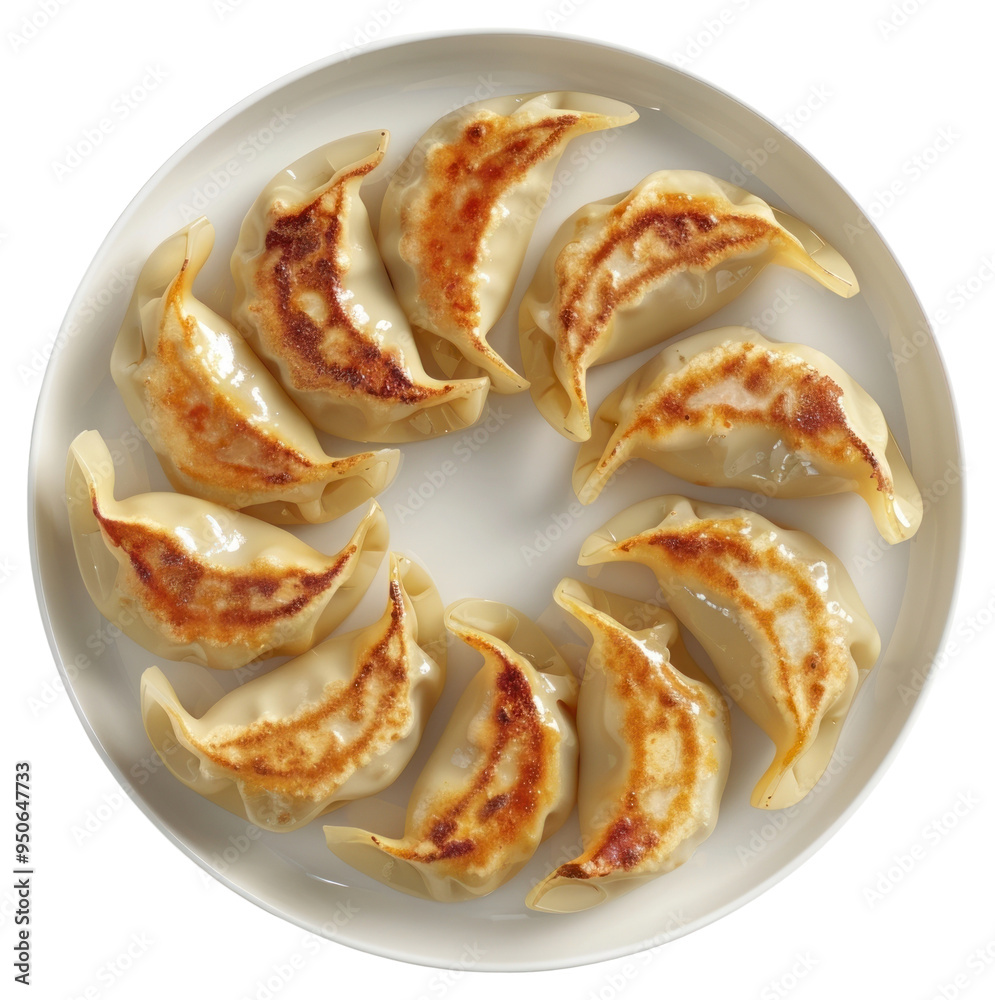 PNG Delicious pan-fried dumplings on plate PNG Delicious pan-fried dumplings on plate