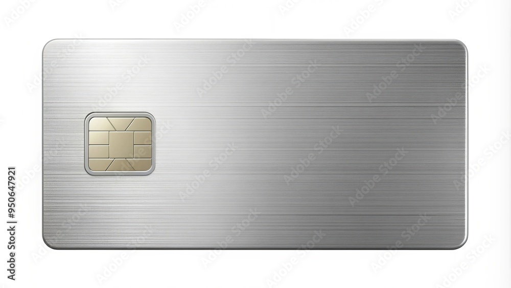Shiny silver credit card with a visible chip and sleek design, isolated ...