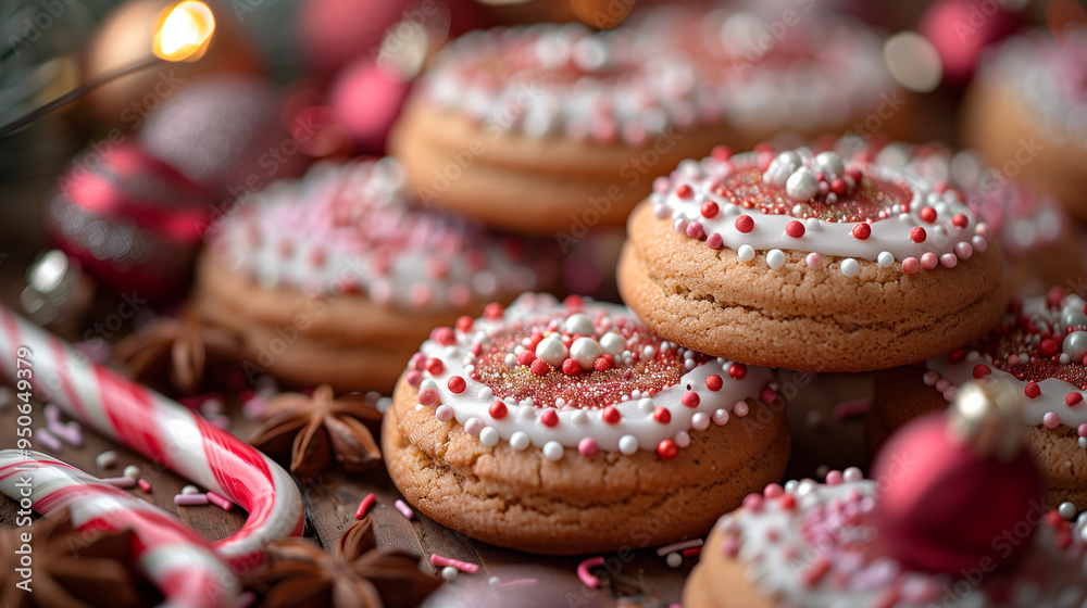 Christmas cookies covered in frosting, sprinkles Christmas cookies covered in frosting, sprinkles
