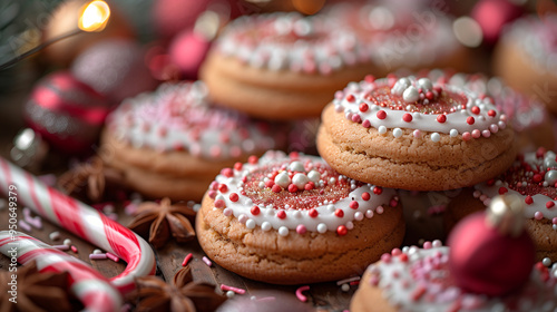 Christmas cookies covered in frosting, sprinkles