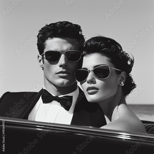 High Class Paar, Smoking, Sonnenbrille, Dolce Vita