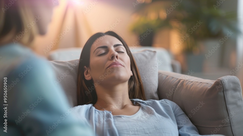 Therapist Uses Hypnosis to Heal Woman's Mental Issues in a Relaxing Therapy Session Setting Therapist Uses Hypnosis to Heal Woman's Mental Issues in a Relaxing Therapy Session Setting