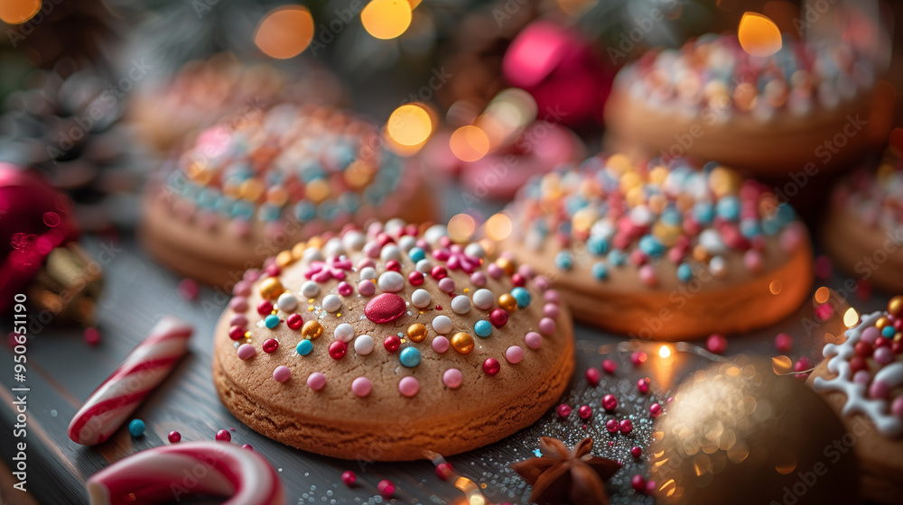 Christmas cookies covered in frosting, sprinkles Christmas cookies covered in frosting, sprinkles