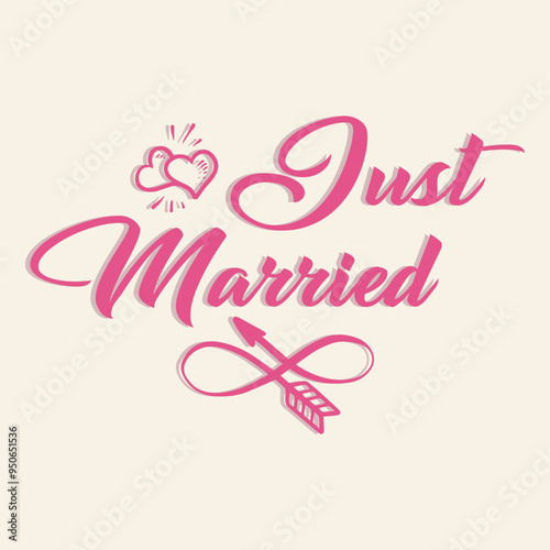 Just Married hand lettering phrase. Vector brush calligraphy text design isolated on white background.