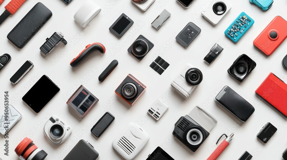 Assortment of Modern Technological Devices Displayed on a White Background Assortment of Modern Technological Devices Displayed on a White Background