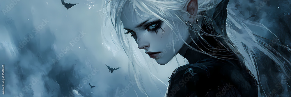 Fototapeta premium Stunning Anime Art of a Beautiful Pale Elf in an Epic Fantasy Setting