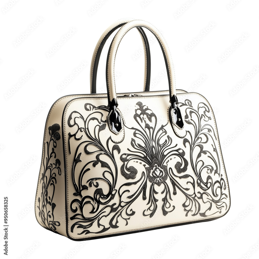 A luxury designer handbag with intricate patterns isolated on transparent background A luxury designer handbag with intricate patterns isolated on transparent background