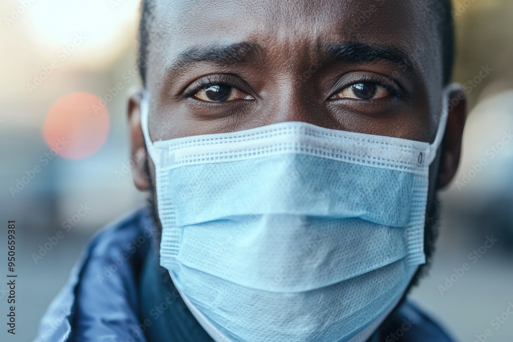 Health Disparity: African American Man in Blue and White Surgical Face Mask Fighting Epidemic Health Disparity: African American Man in Blue and White Surgical Face Mask Fighting Epidemic