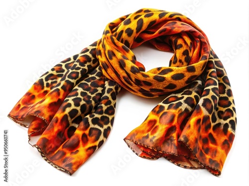 Luxurious African leopard print scarf with orange and yellow hues photo