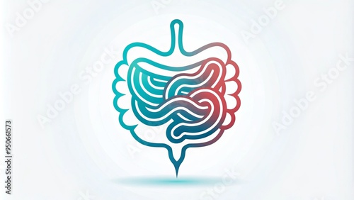 Fototapeta Naklejka Na Ścianę i Meble -  Stylized illustration of a human digestive system with intertwined spiral shapes and a subtle arrow, forming a modern, abstract logo for a gastroenterology practice.