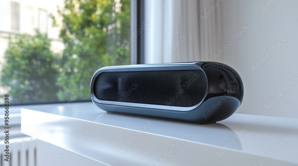 Black Cylindrical Speaker with a Mesh Grill on a White Surface Black Cylindrical Speaker with a Mesh Grill on a White Surface