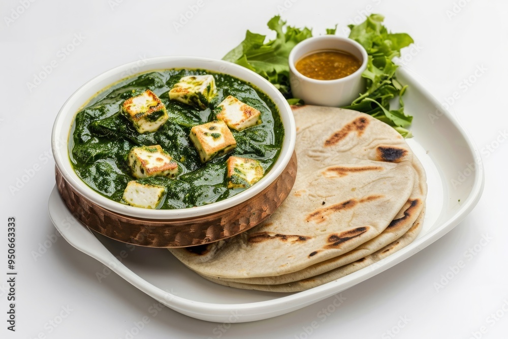 Homemade Palak Paneer with roti or Naan, flatbread -North Indian vegetarian meal for Diwali Homemade Palak Paneer with roti or Naan, flatbread -North Indian vegetarian meal for Diwali