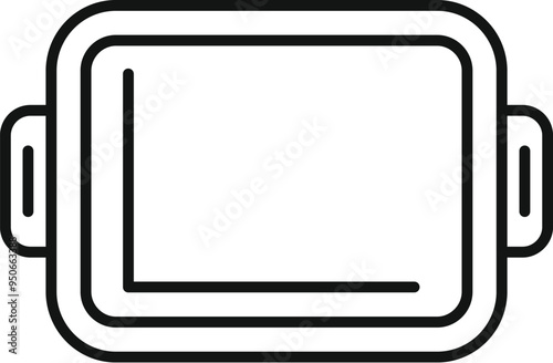 Simple vector illustration of a rectangular baking sheet with handles and a slightly raised edge, drawn with black lines on a white background