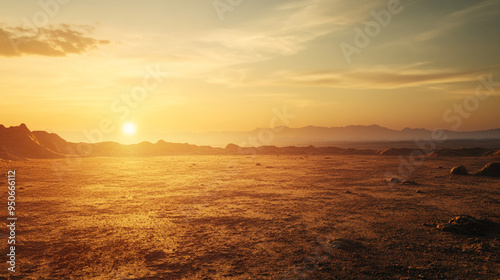 Rocky desert with a sunrise.