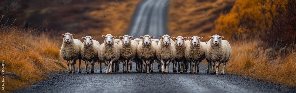 Fototapeta premium Sheep Following 
