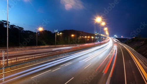 high speed highway night lights