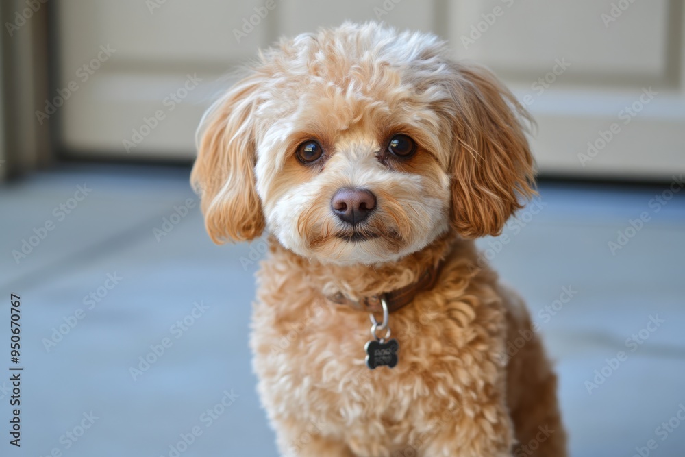 Garage Door Dog: Bichpoo Puppy in Front of a Home Garage Door Garage Door Dog: Bichpoo Puppy in Front of a Home Garage Door