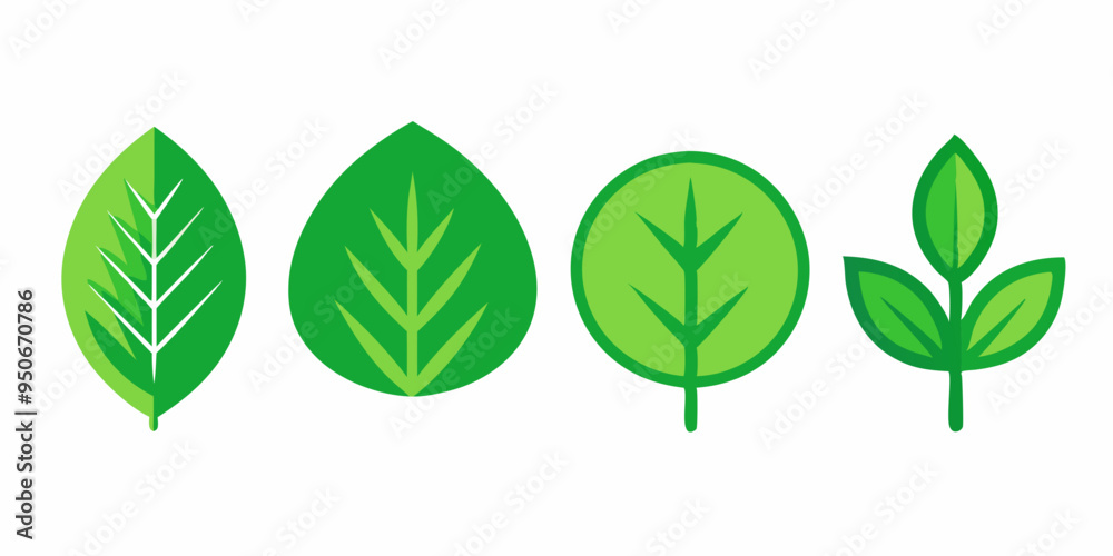Set of green leaf icons on white background Set of green leaf icons on white background