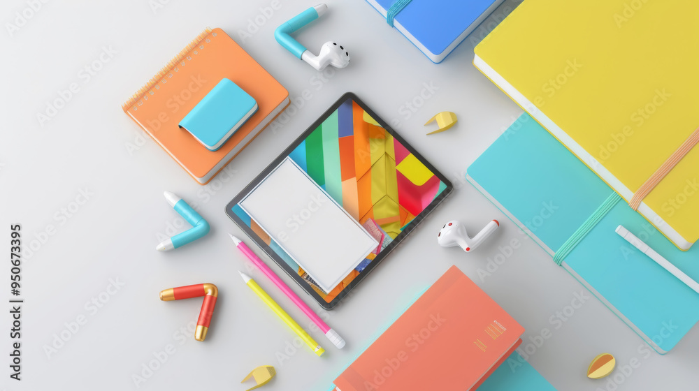 Bright Office Supplies and Tablet for Creative Work Bright Office Supplies and Tablet for Creative Work