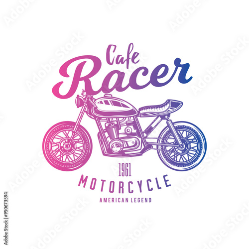 Cafe racer custom motorcycle. Original vector illustration in vintage style isolated on white background. T-shirt design.