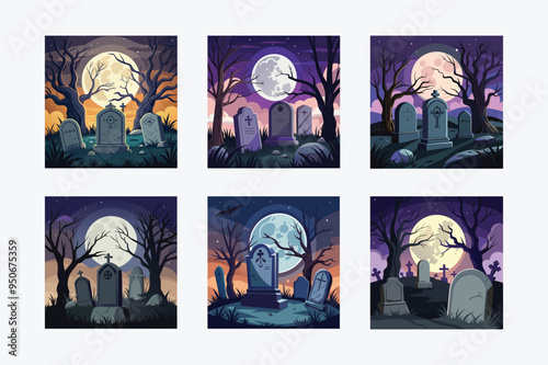 Graveyard Tombstones Vector - Spooky Halloween Cemetery Design