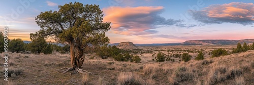 Cortez Colorado. Dusk at Point Lookout with Blue Sky and Desert Pine Trees