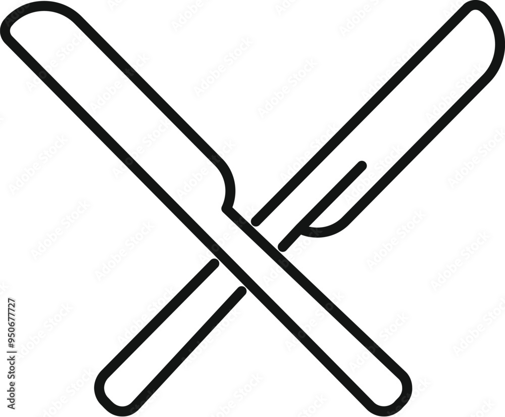 Simple black and white vector icon of two crossed table knives, perfect for representing cutlery