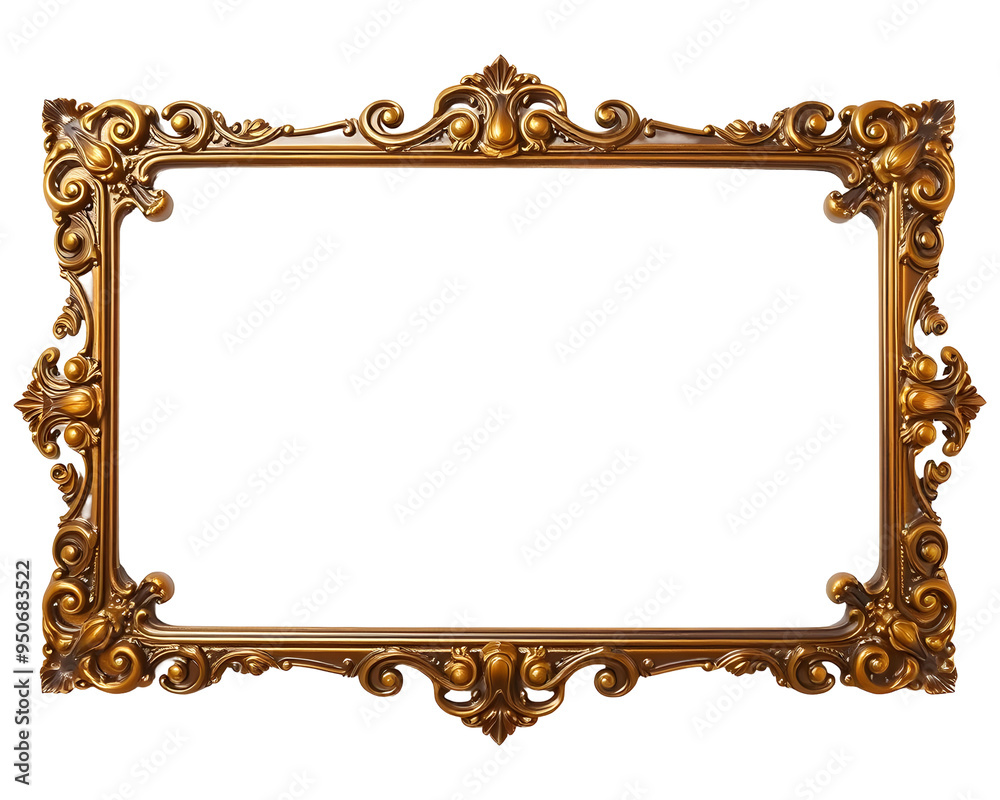 Bronze frame in baroque style isolated on transparent background