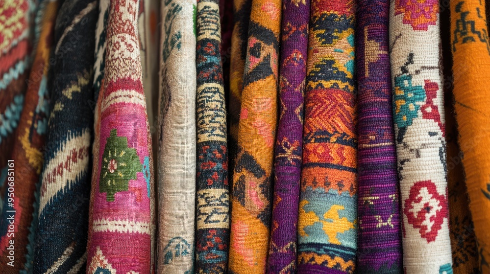A close-up of Turkish kilim textiles, featuring vibrant colors and traditional motifs. A close-up of Turkish kilim textiles, featuring vibrant colors and traditional motifs.