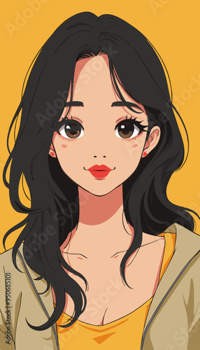 open layer vector of brunnete cute and lovely girl, yellow background