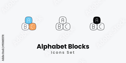 Alphabet Blocks Icons thin line and glyph vector icon stock illustration