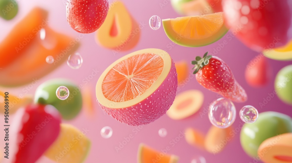 Floating Citrus and Strawberries with Bubbles Floating Citrus and Strawberries with Bubbles