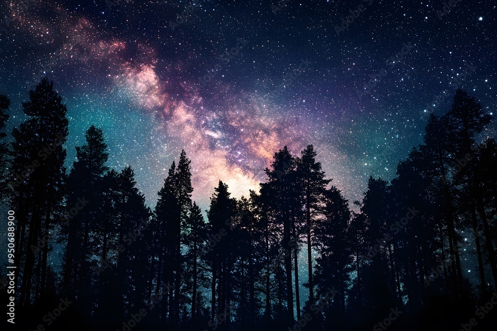 night sky in the forest full of galaxies, stars and nebula night sky in the forest full of galaxies, stars and nebula