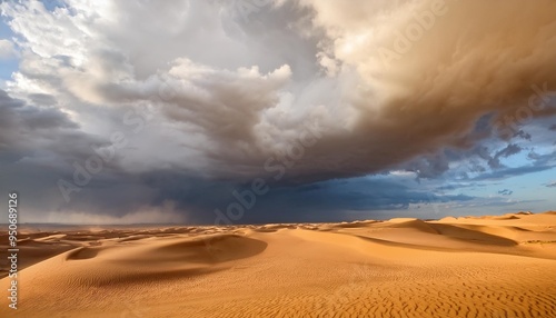 Wallpaper Mural landscape of light brown desert dunes and awe inspiring turbulent sandstorm clouds forming at the horizon vast panoramic open world expanse cloudscape generative ai Torontodigital.ca