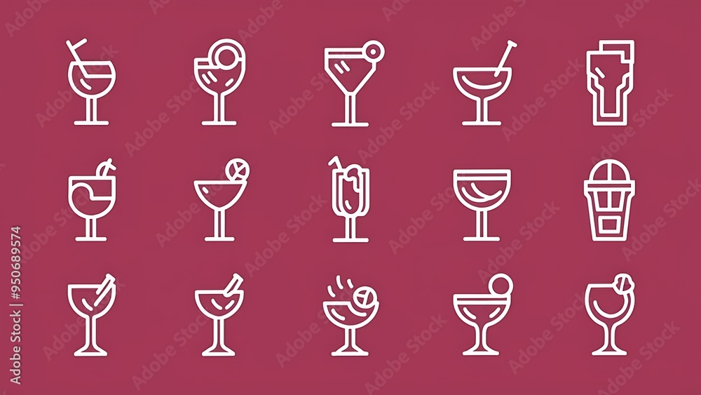 Drinks and glass line icon set. Pixel perfect fully editable vector icon suitable for websites, info graphics and print media. Drinks and glass line icon set. Pixel perfect fully editable vector icon suitable for websites, info graphics and print media.