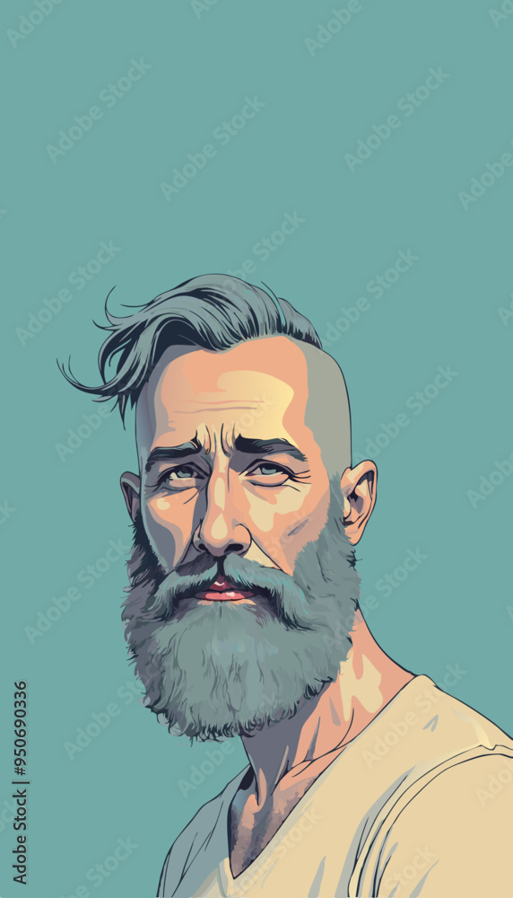 open layer vector portrait of a man with beard, blue