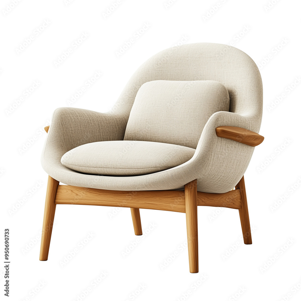 A Scandinavian-style armchair with a fabric cushion isolated on transparent background A Scandinavian-style armchair with a fabric cushion isolated on transparent background