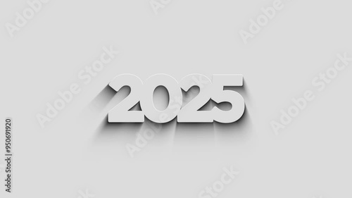 2025 year futuristic new neon symbol with natural shadow. Cyber technology icon loopable and seamless abstract concept. 3d light and shade object.