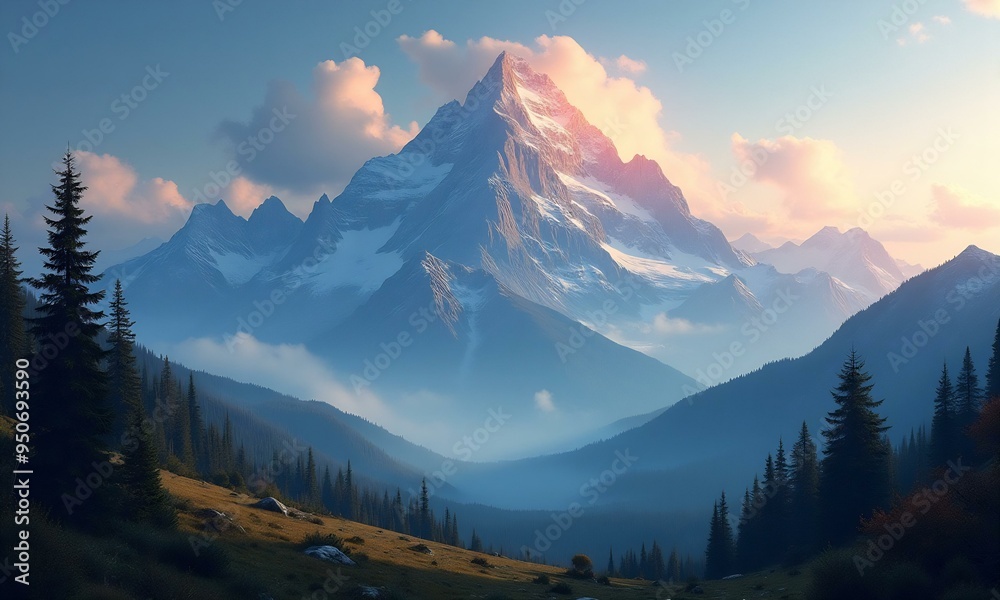 Obraz premium Majestic mountn peak in tranquil wilderness landscape