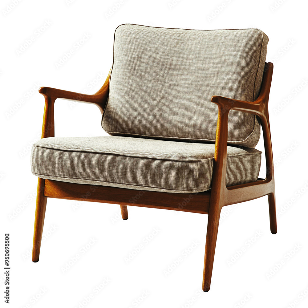A Scandinavian-style armchair with a fabric cushion isolated on transparent background A Scandinavian-style armchair with a fabric cushion isolated on transparent background