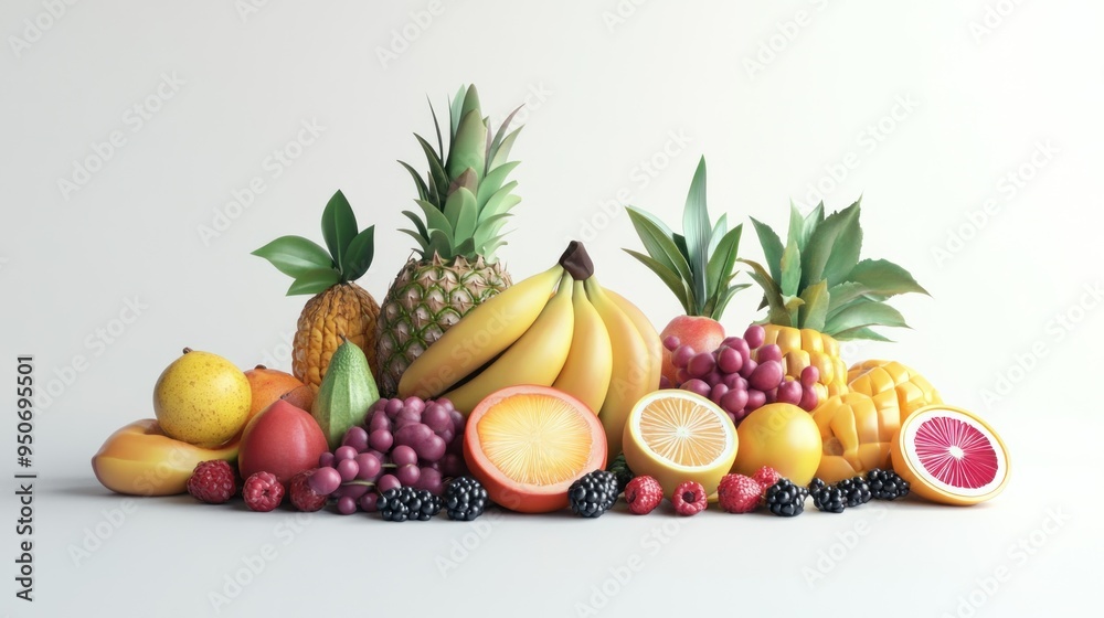 Colorful Fruit and Berry Arrangement on White Background Colorful Fruit and Berry Arrangement on White Background