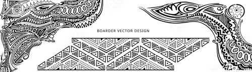 Decorative corner design element, black & white, corner design illustration,, Papua New Guinea Tribal design