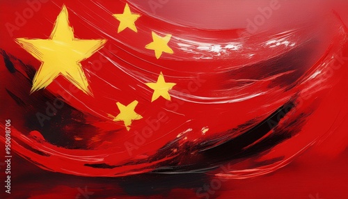 china flag in abstract brushstroke style