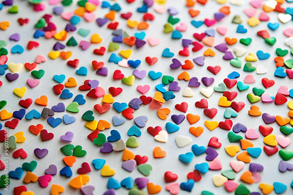 A colorful pile of hearts scattered across a white background. The hearts come in a variety of colors, creating a vibrant and cheerful atmosphere. Concept of joy and celebration A colorful pile of hearts scattered across a white background. The hearts come in a variety of colors, creating a vibrant and cheerful atmosphere. Concept of joy and celebration