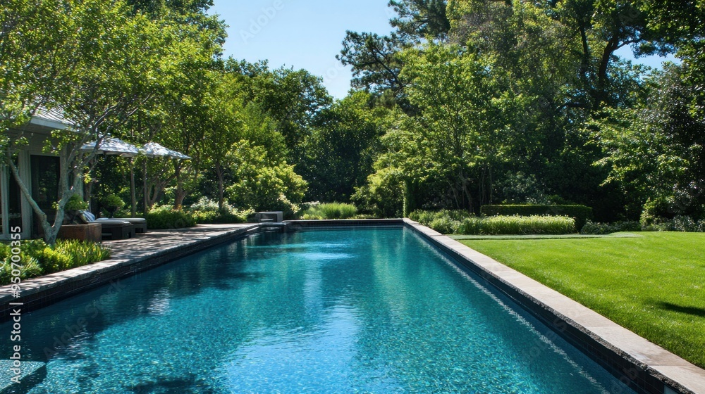Swimming Pool Surrounded by Lush Greenery Swimming Pool Surrounded by Lush Greenery